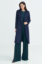 Double Breasted Belted Faux Suede Trench Coat Nife